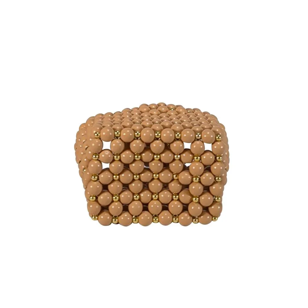 Vanina - Tan & Gold Beaded Mini Handbag